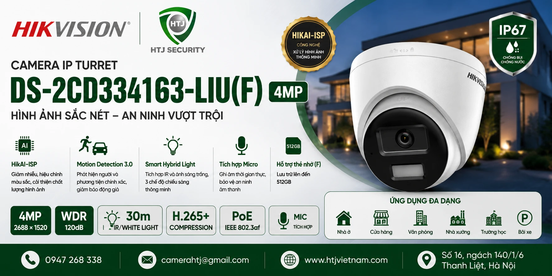 Camera IP Turret 4MP Hikvision DS-2CD3341G3-LIU(F)