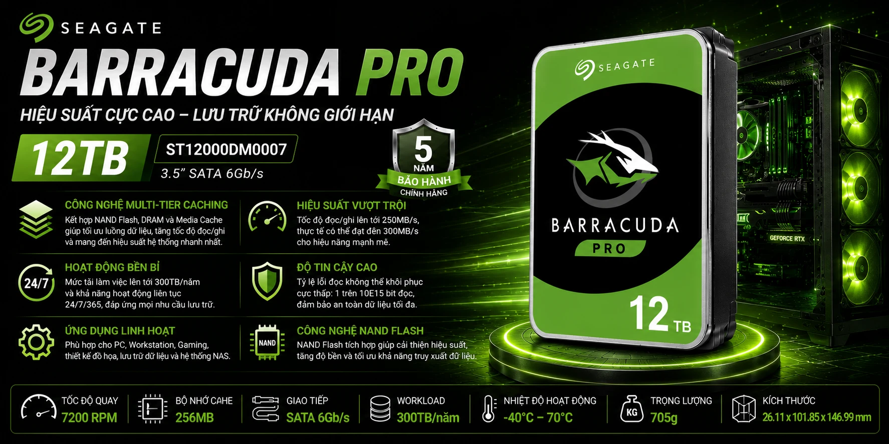Ổ Cứng HDD Seagate BarraCuda Pro 12TB