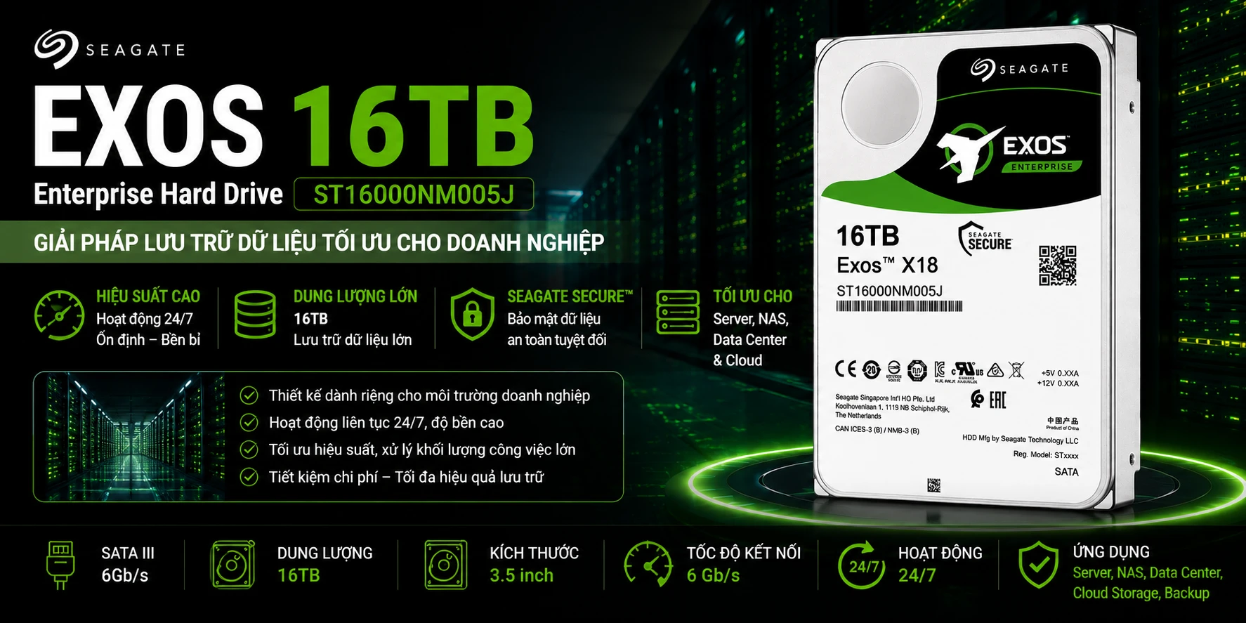 Ổ Cứng HDD Seagate Exos 16TB ST16000NM001G