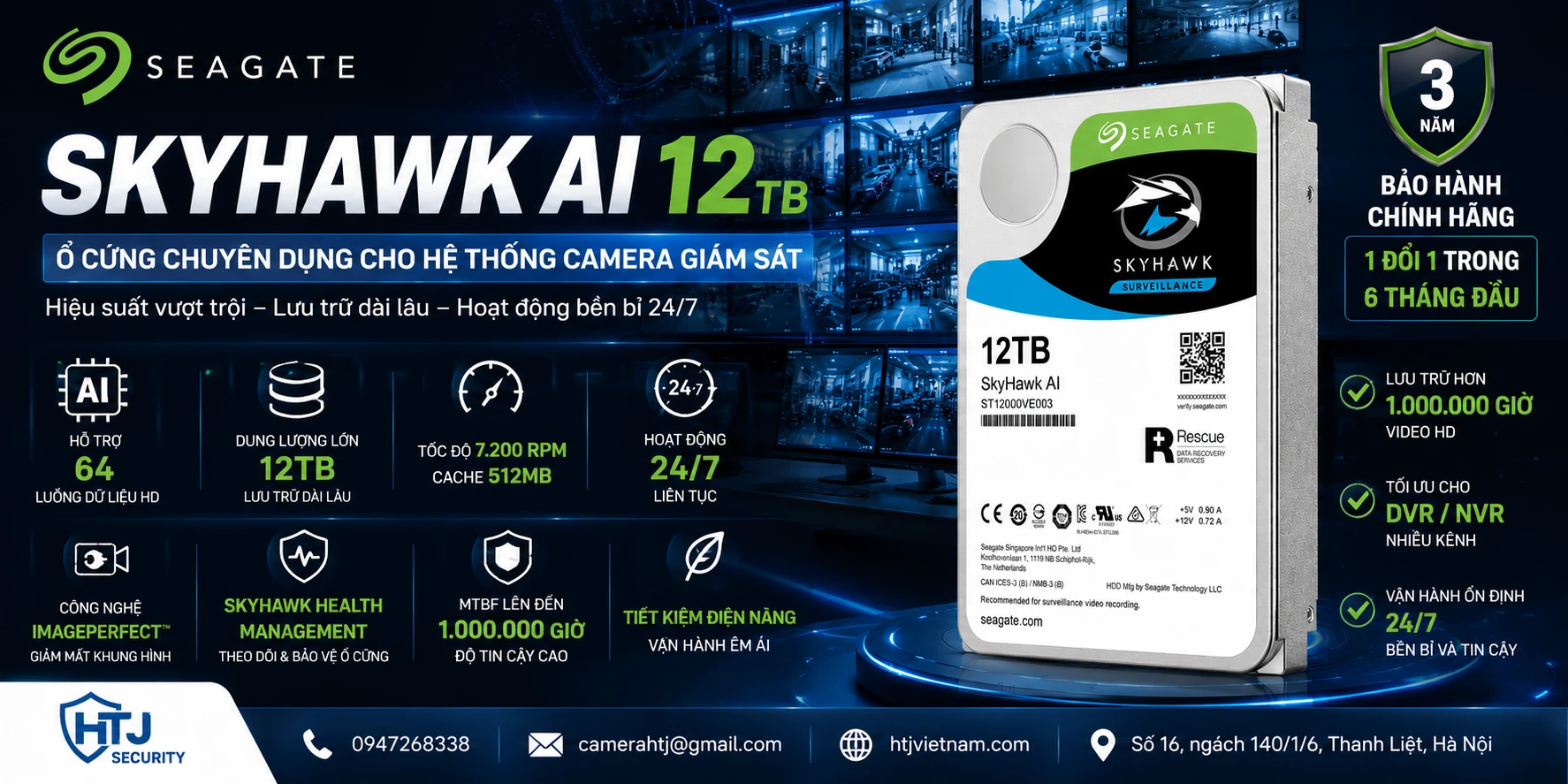 Ổ Cứng HDD SkyHawk AI 12TB ST12000VE003