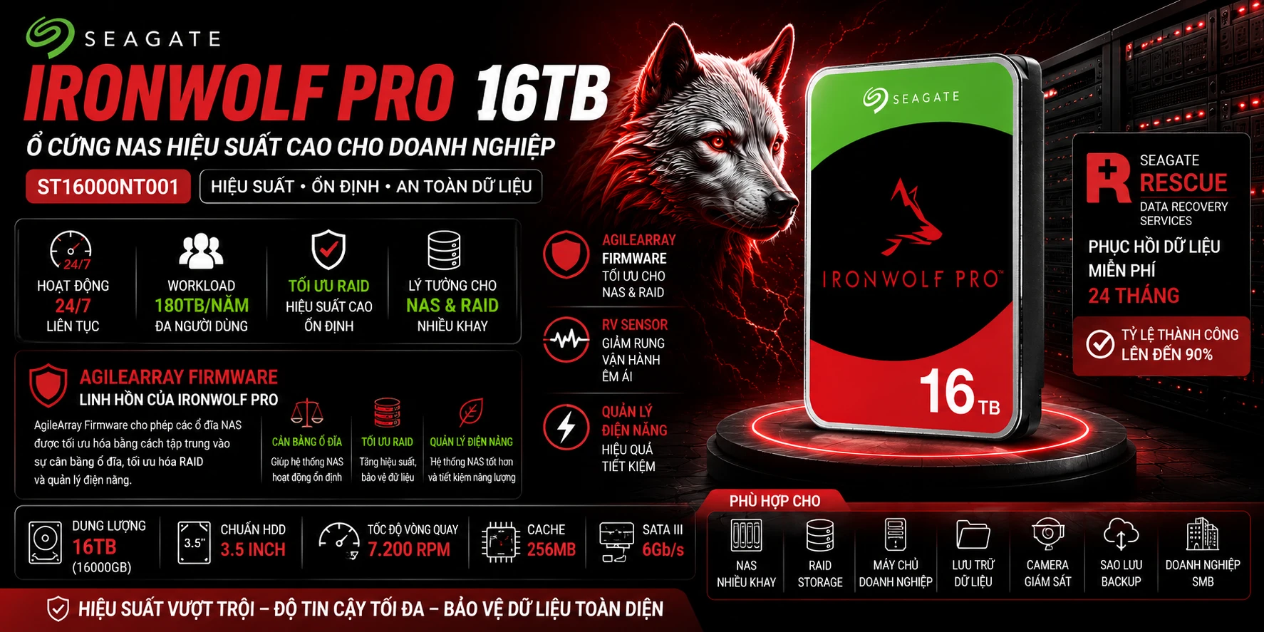Ổ Cứng NAS Seagate IronWolf Pro 16TB ST16000NT001
