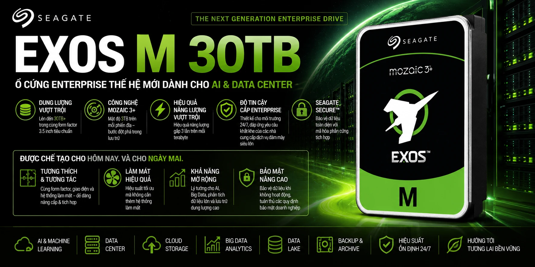 Ổ Cứng HDD Seagate Exos M 30TB – Giải Pháp Lưu Trữ AI & Data Center Thế Hệ Mới