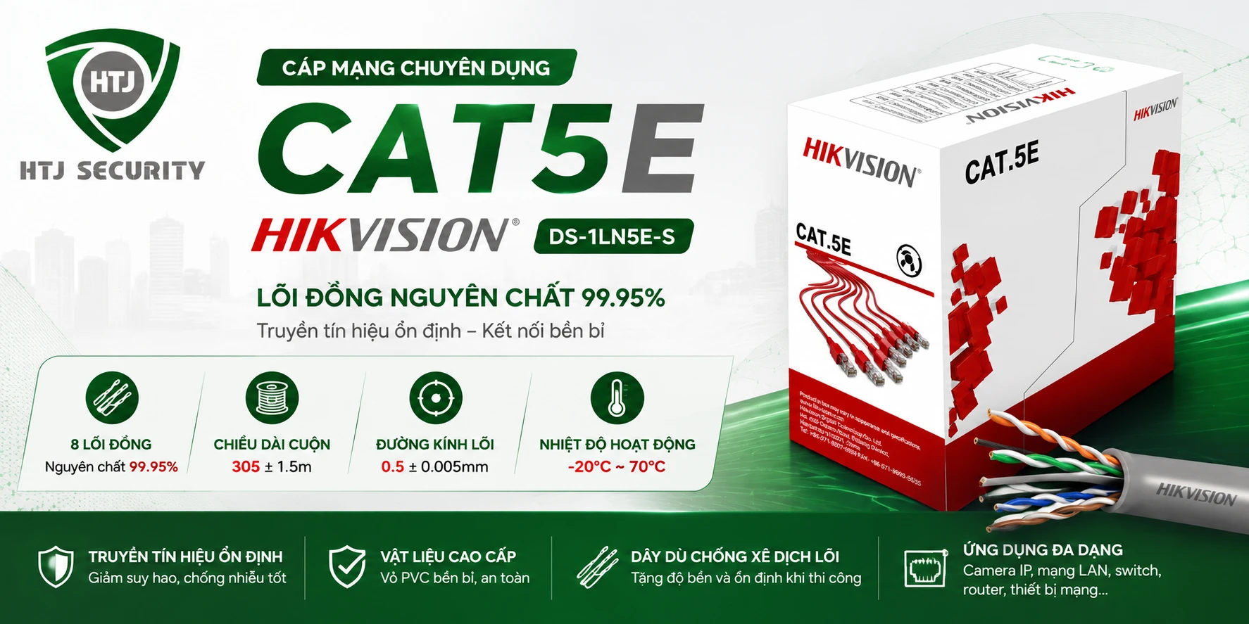 Cáp mạng CAT5E Hikvision DS-1LN5E-S