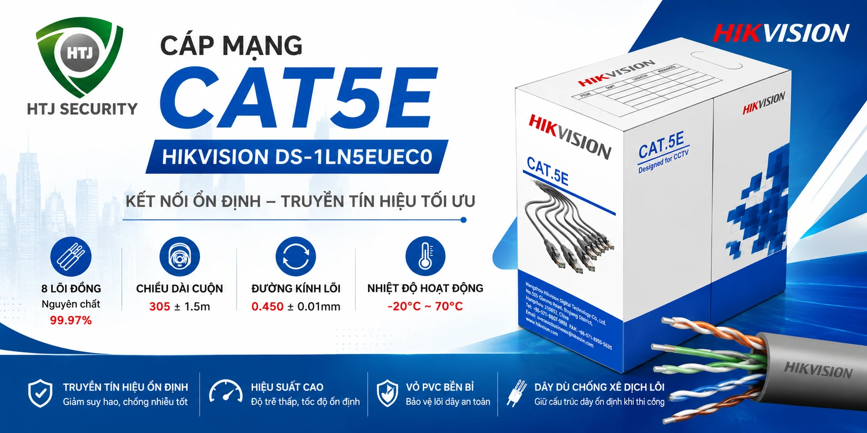 Cáp mạng CAT5E Hikvision DS-1LN5EUEC0