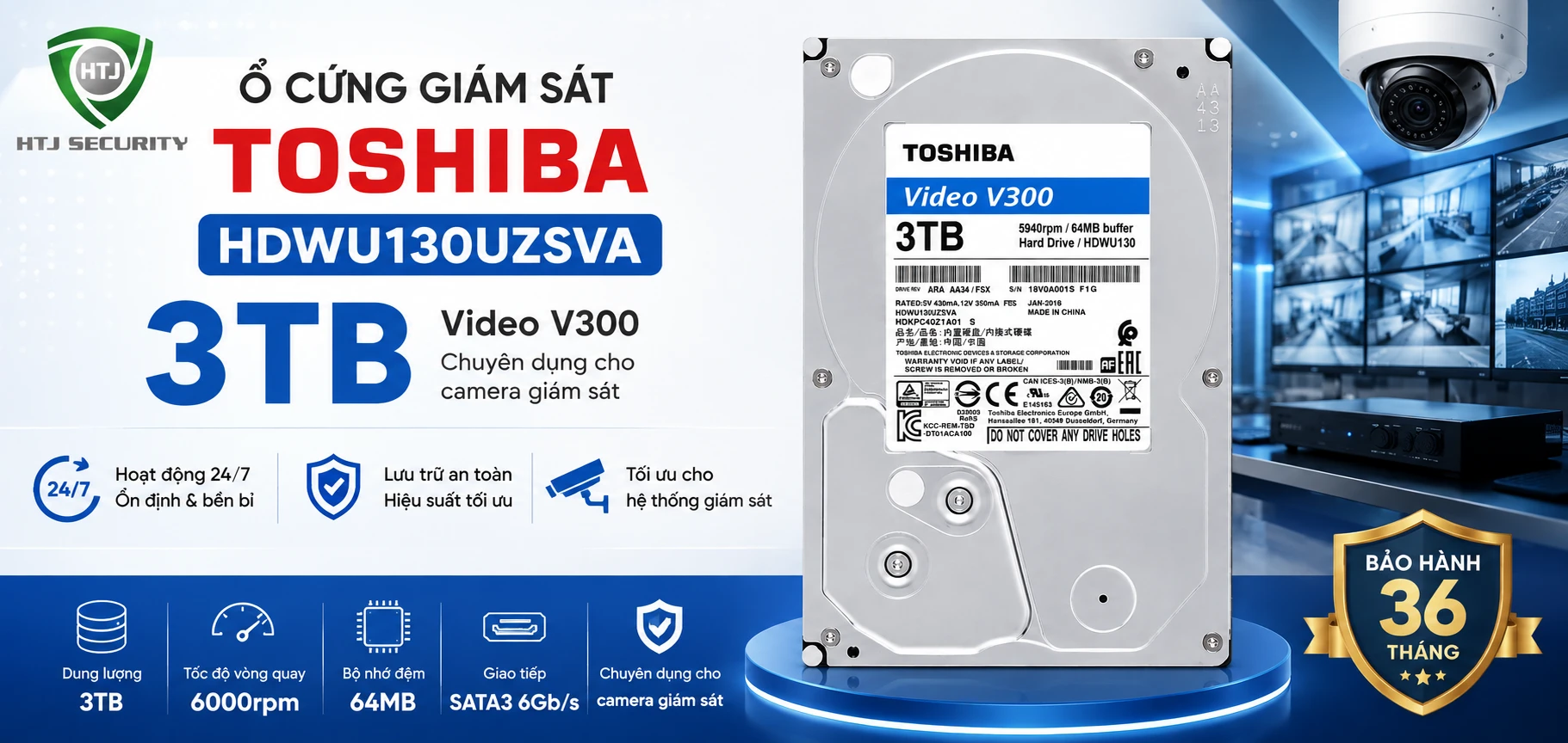 Ổ cứng giám sát 3TB Toshiba HDWU130UZSVA