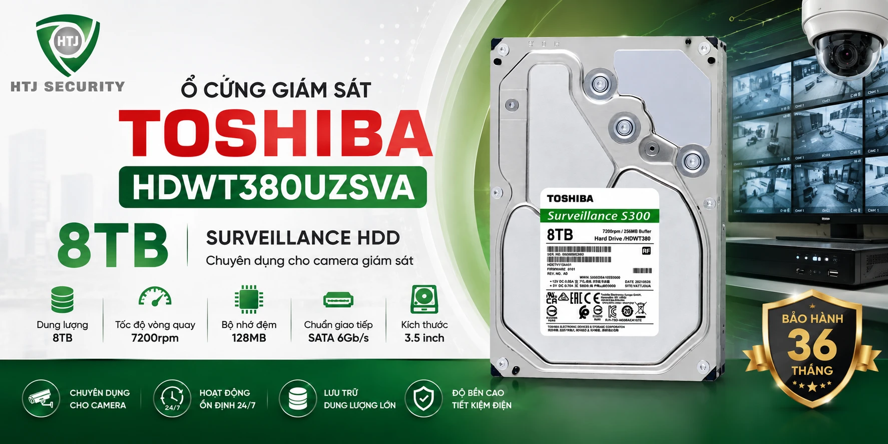 Ổ cứng giám sát 8TB Toshiba HDWT380UZSVA