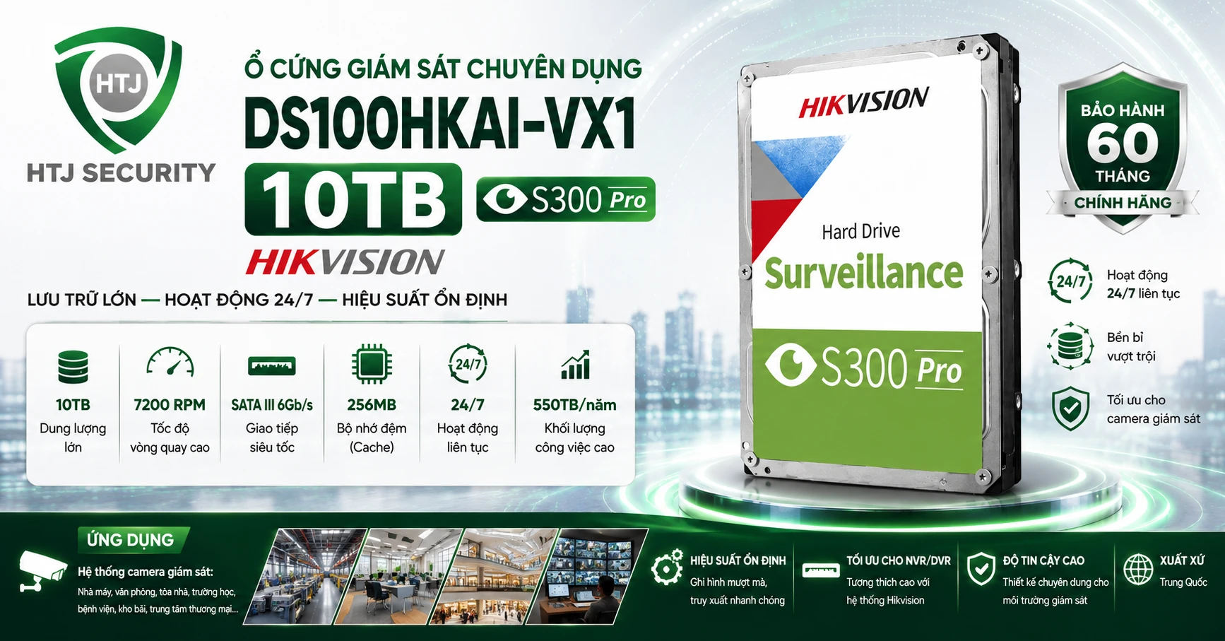 Ổ cứng giám sát Hikvision DS100HKAI-VX1 10TB S300 Pro