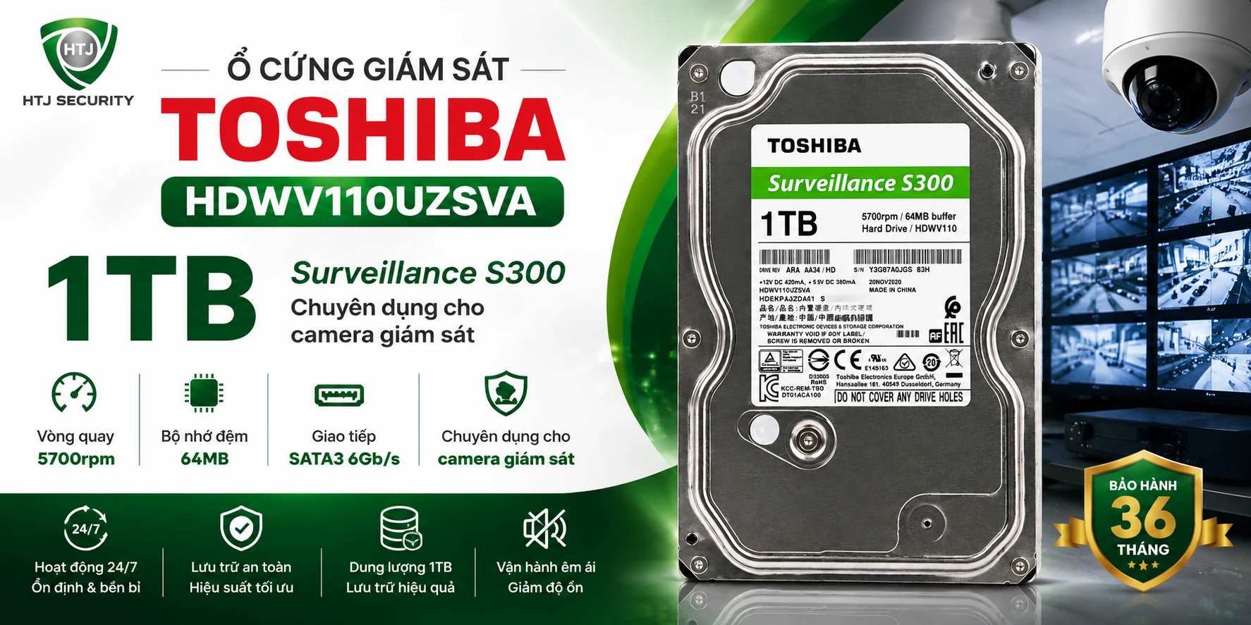 Ổ cứng giám sát TOSHIBA 1TB HDWV110UZSVA
