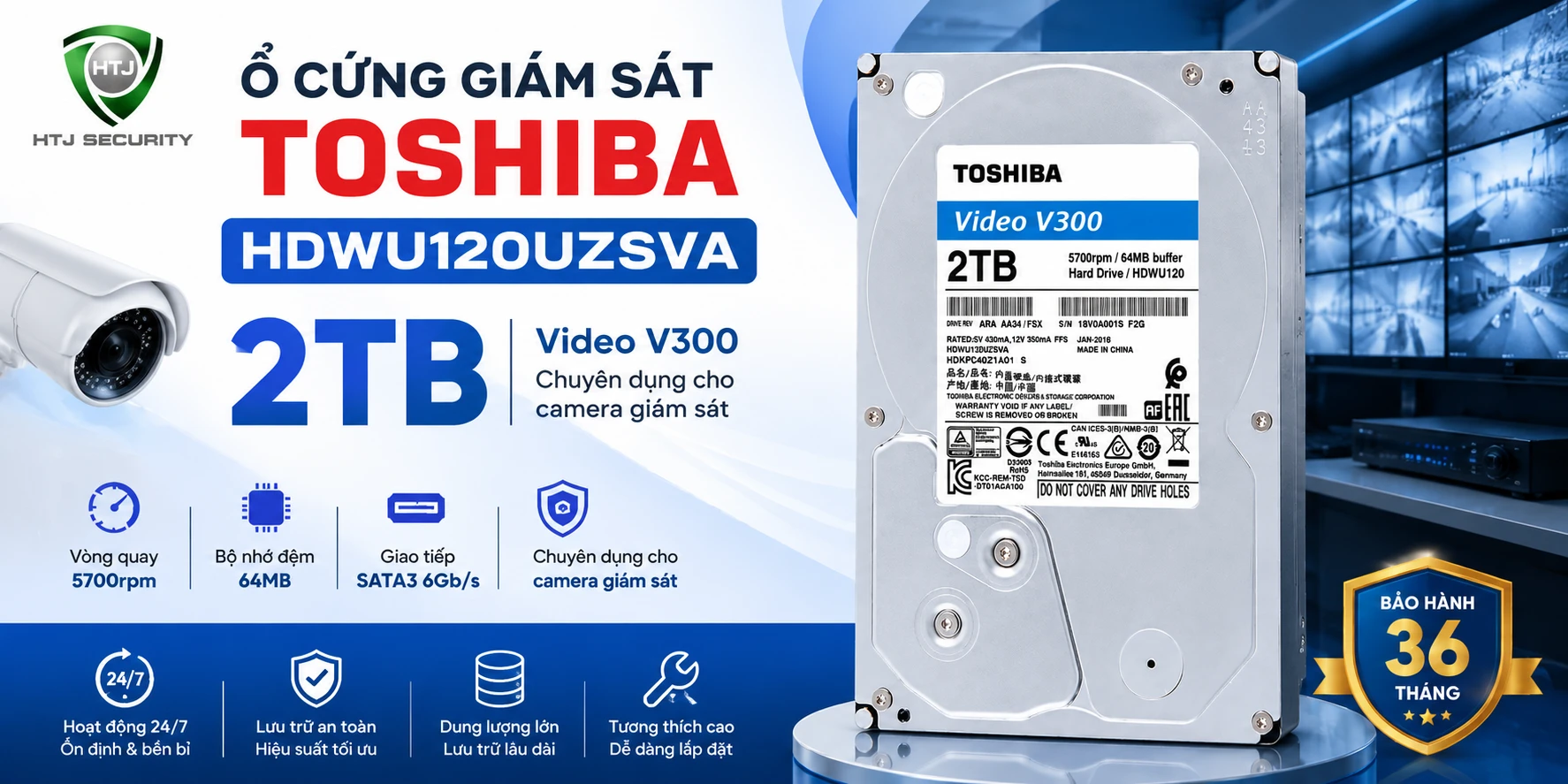 Ổ cứng giám sát Toshiba 2TB HDWT720UZSVA