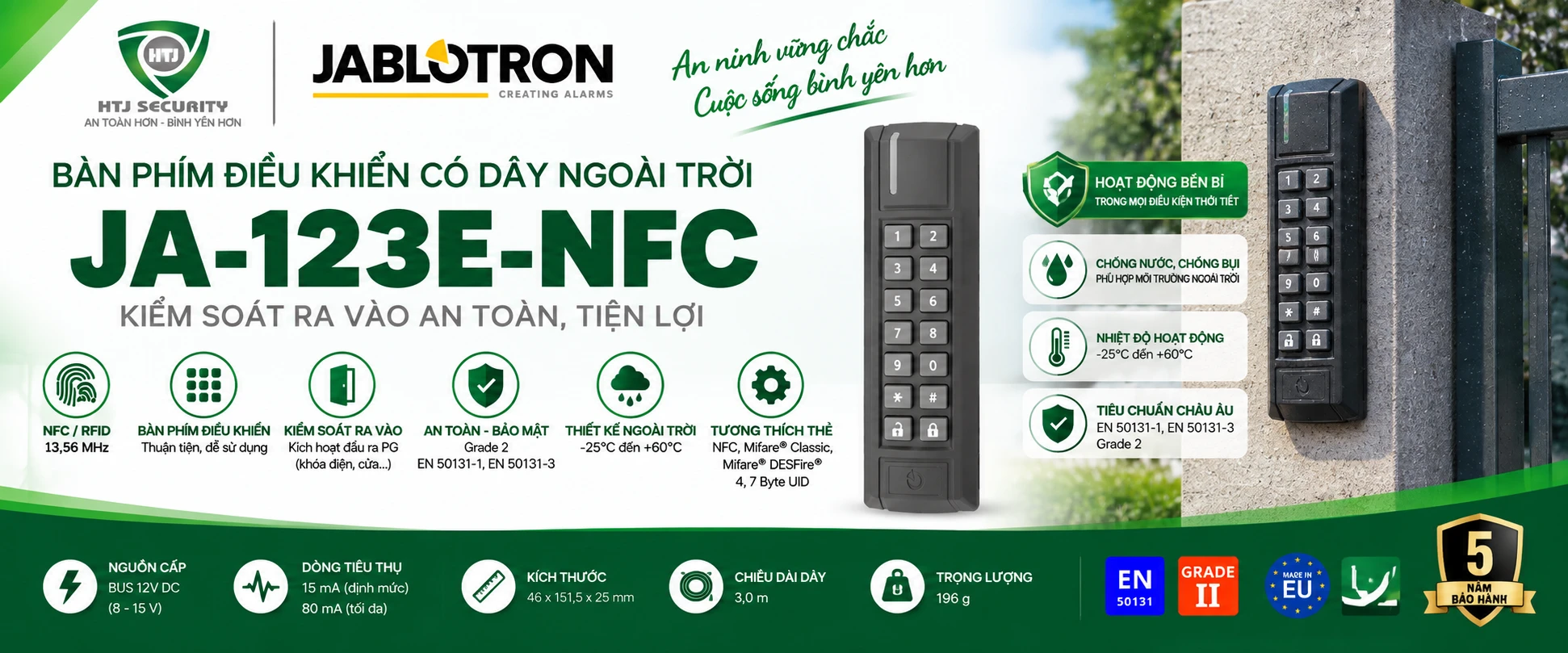 Bàn phím điều khiển có dây ngoài trời Jablotron JA-123E-NFC