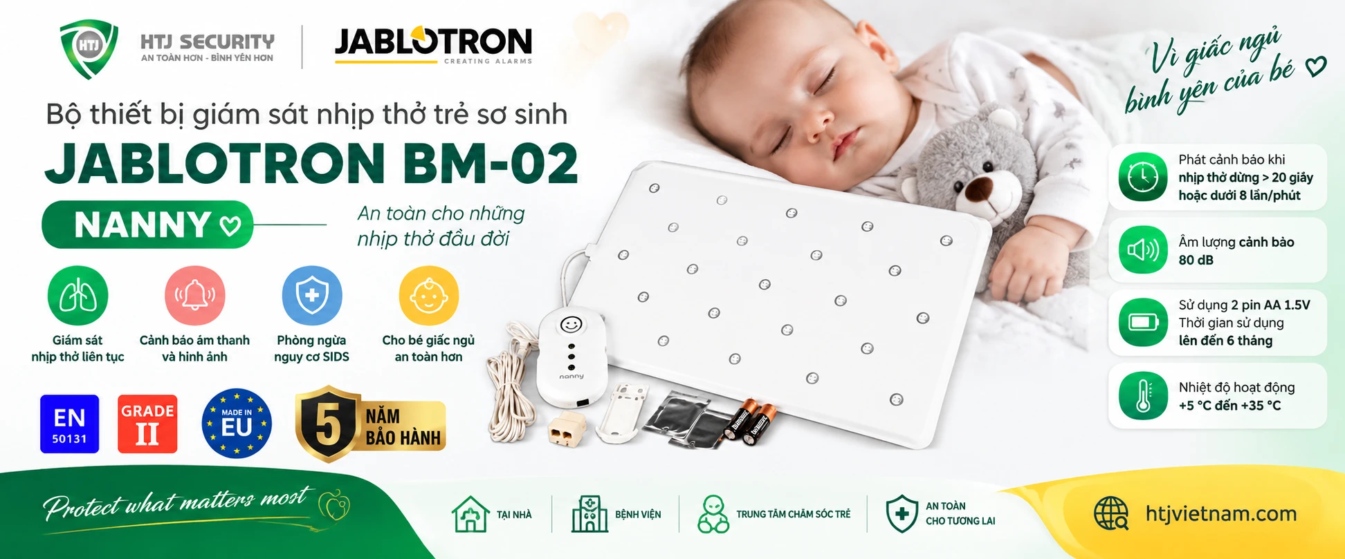 Bộ thiết bị giám sát nhịp thở trẻ sơ sinh Jablotron BM-02