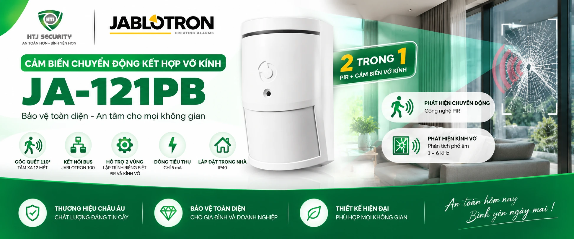 Cảm biến chuyển động kết hợp vỡ kính Jablotron JA-121PB