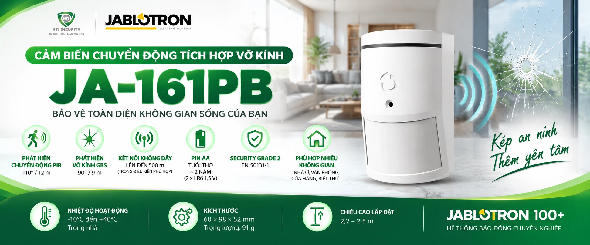 Cảm biến chuyển động tích hợp vỡ kính Jablotron JA-161PB