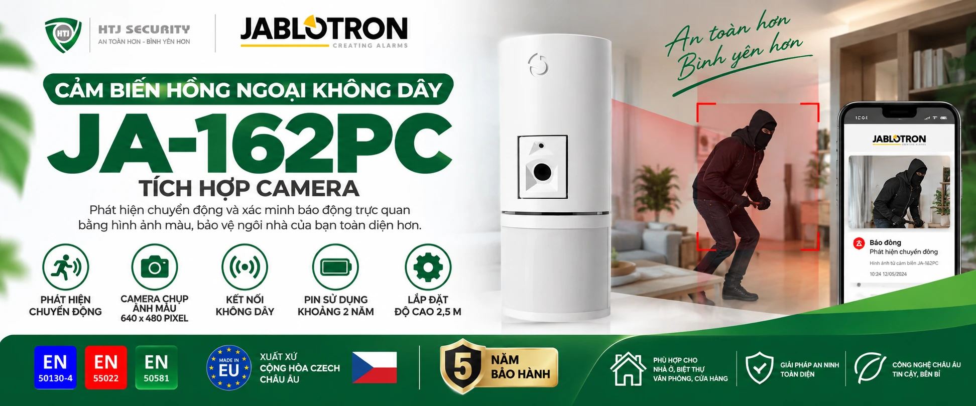 Cảm biến hồng ngoại không dây Jablotron JA-162PC – tích hợp camera