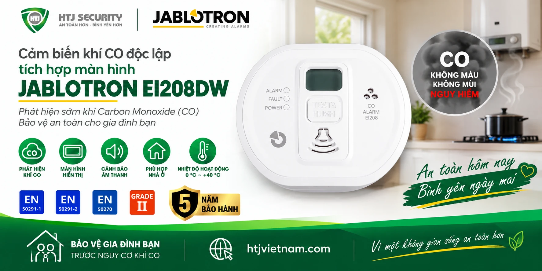 Cảm biến khí CO độc lập Jablotron EI208DW