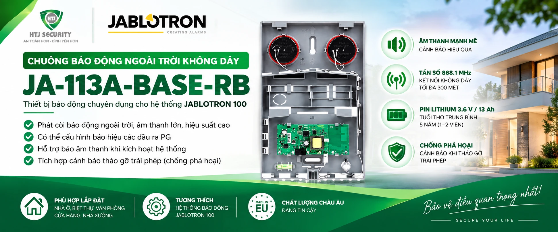 Chuông báo động ngoài trời không dây Jablotron JA-113A-BASE-RB