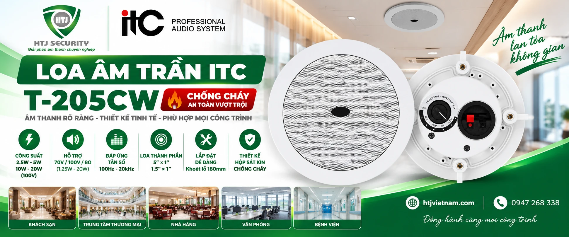 Loa âm trần chống cháy ITC T-205CW – 20W – 70V/100V