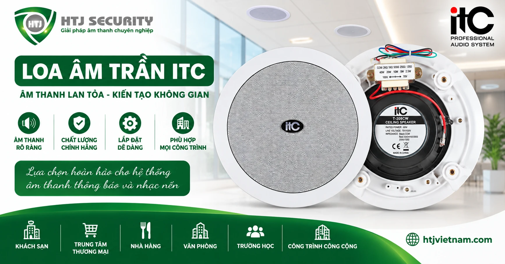 Loa âm trần chống cháy ITC T-208CW – Công suất 40W