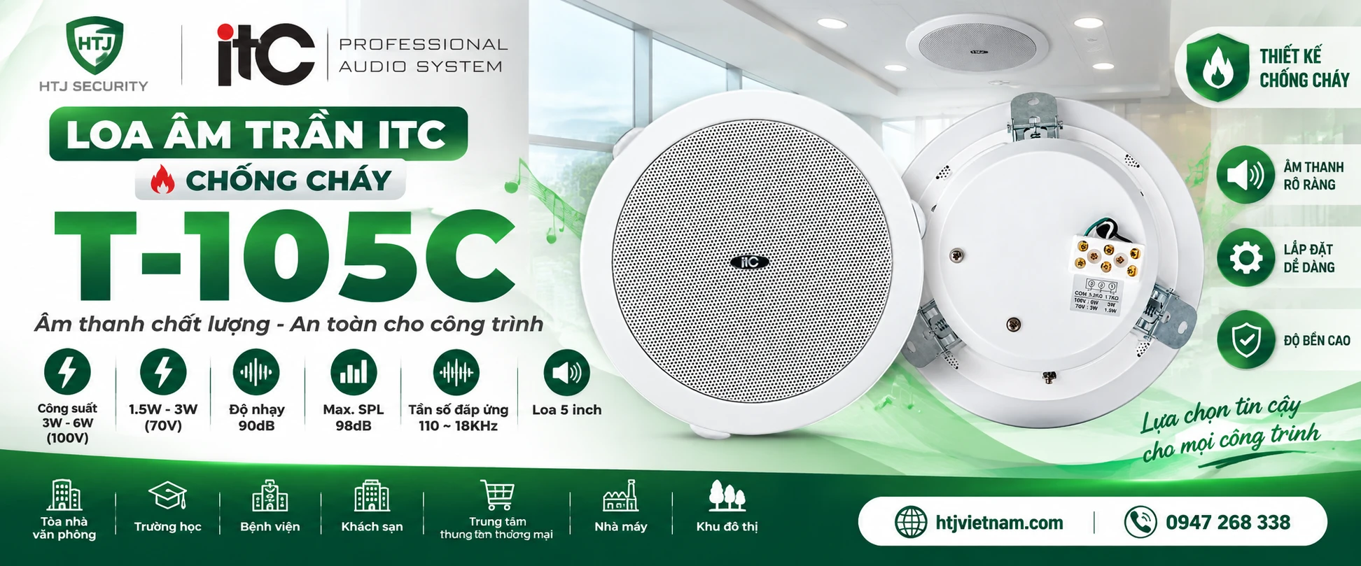 Loa âm trần ITC chống cháy T-105C – công suất 6W