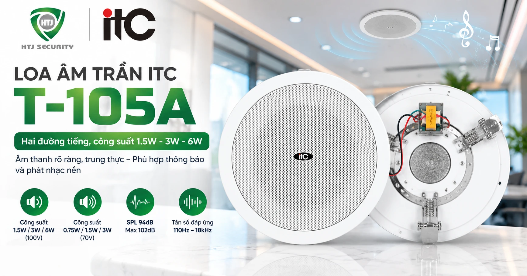 Loa âm trần ITC T-105A – công suất 1.5W–3W–6W