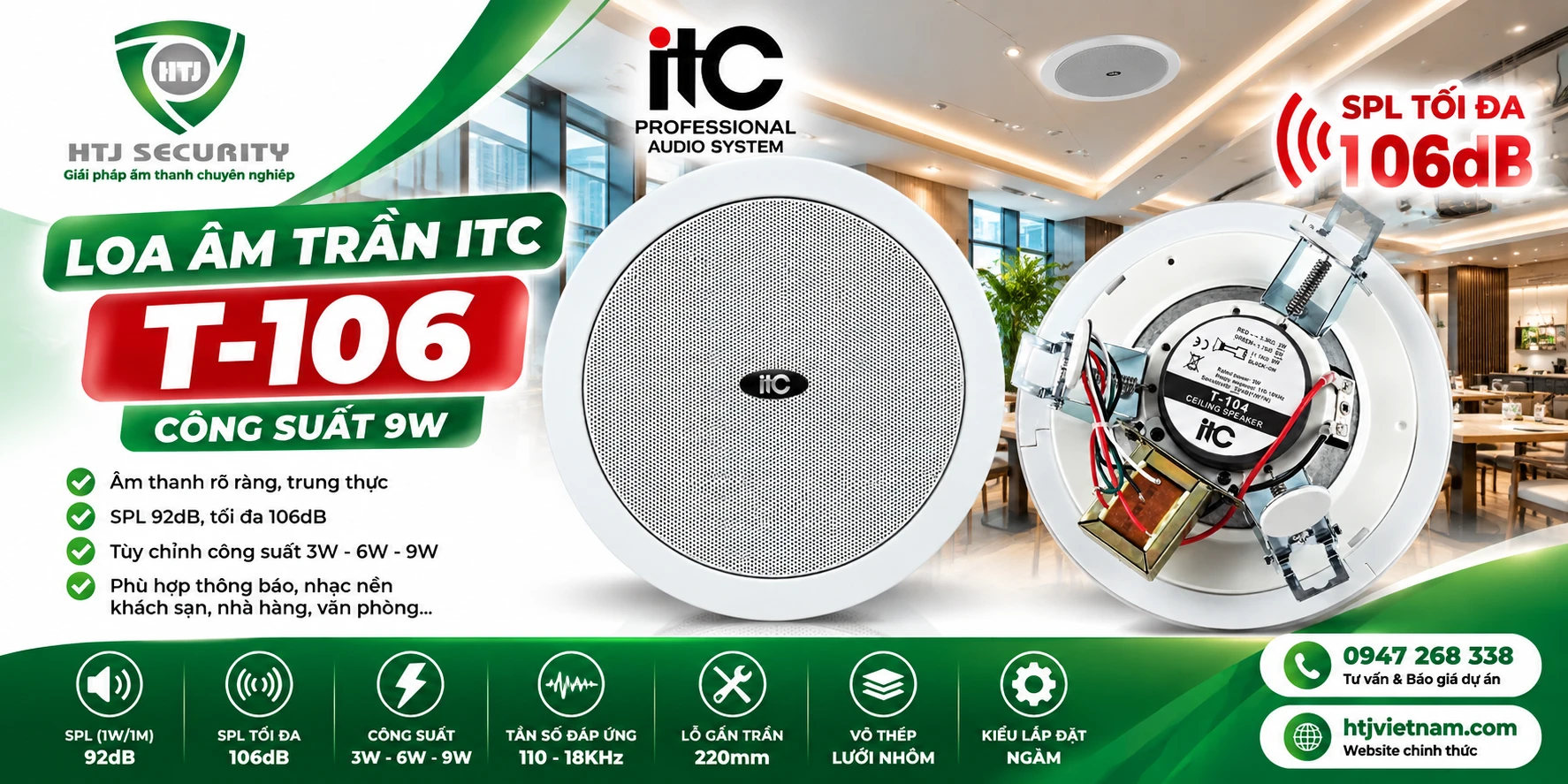 Loa âm trần ITC T-106 – công suất 3W – 6W – 9W