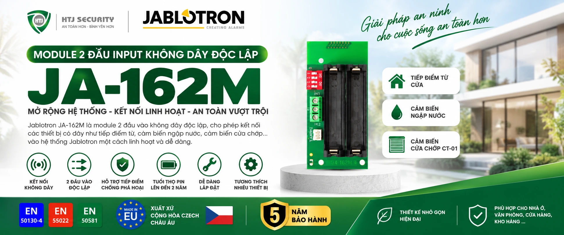 Module 2 đầu input Jablotron JA-162M – Hoạt động độc lập không dây