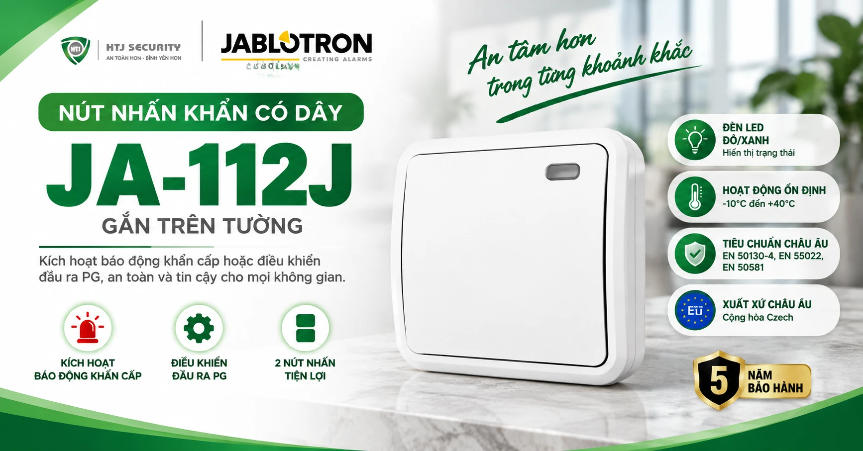 Nút nhấn khẩn Jablotron JA-112J – Nút nhấn khẩn cấp có dây gắn tường