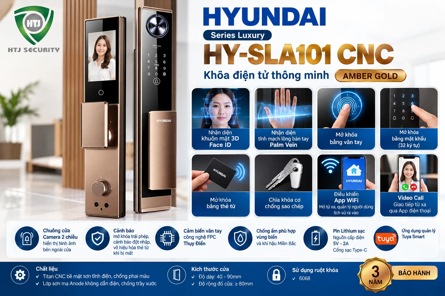 Khóa Hyundai HY-SLA101 nhận diện khuôn mặt và tĩnh mạch lòng bàn tay