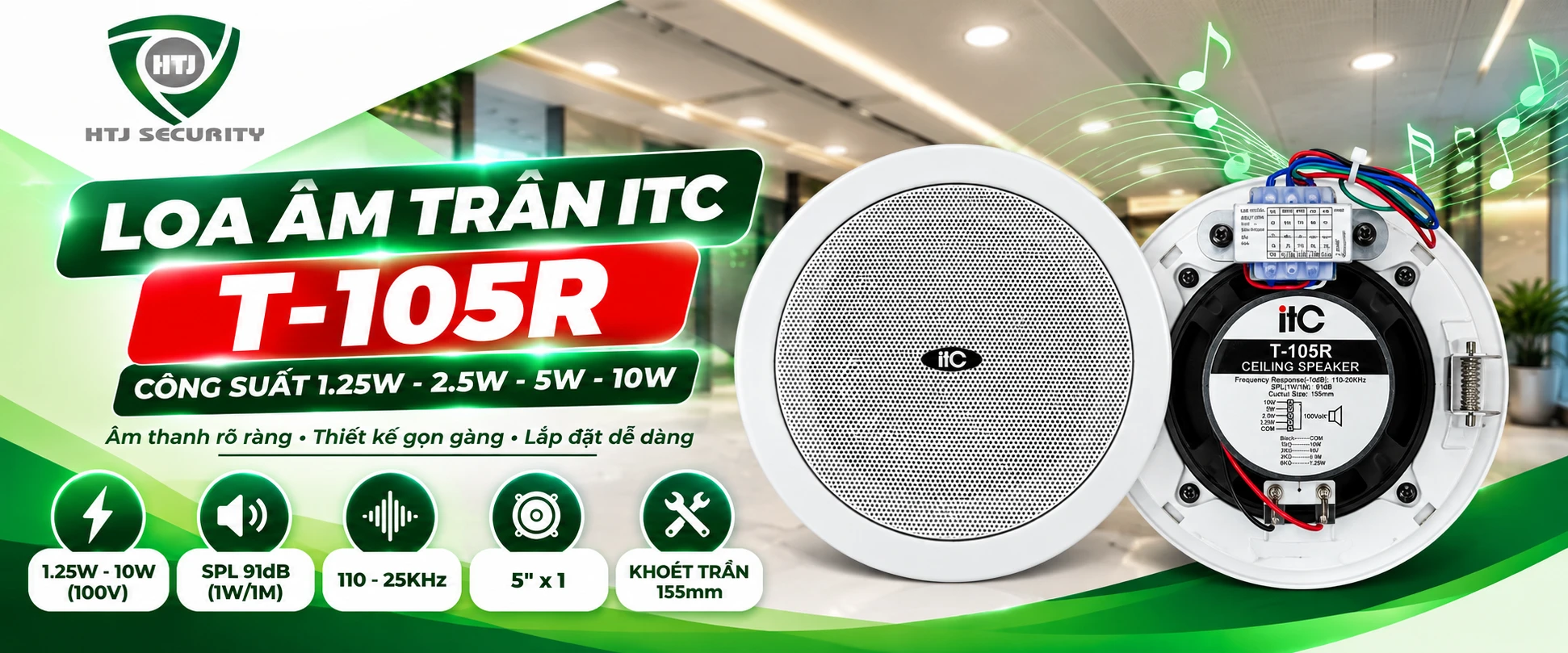 Loa âm trần ITC T-105R – Công suất 1.25W – 2.5W – 5W – 10W