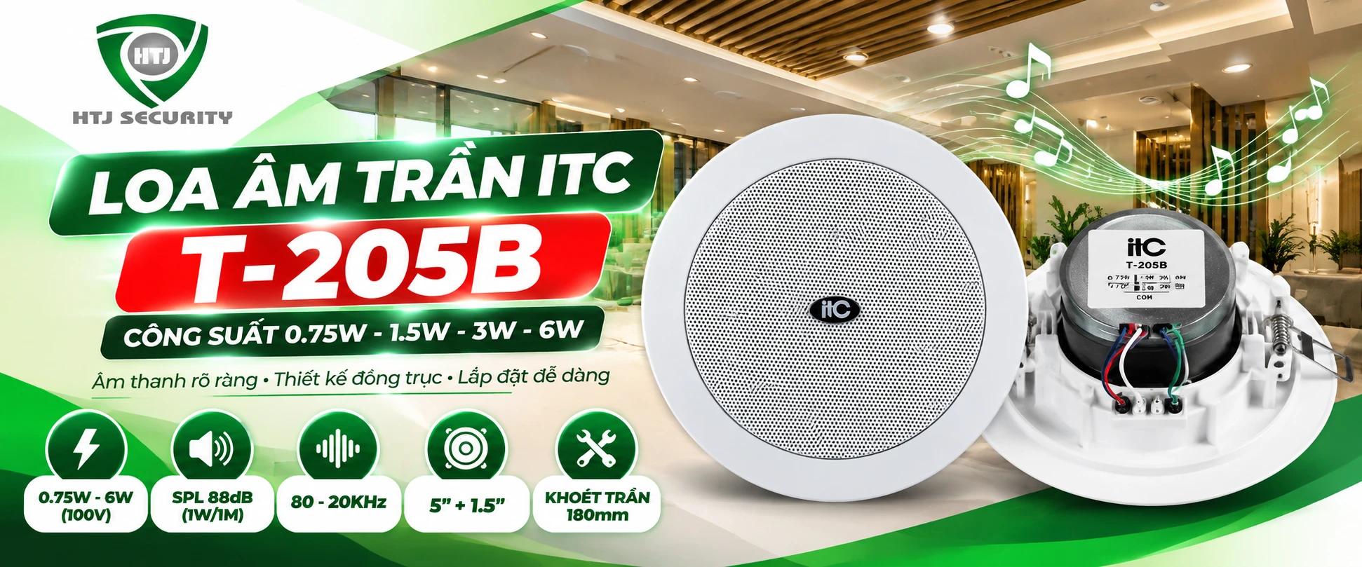 Loa âm trần ITC T-205B – Công suất 0.75W – 1.5W – 3W – 6W