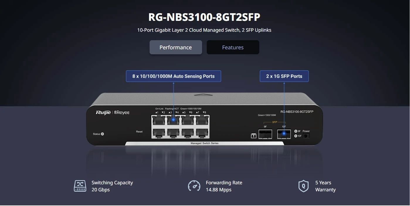 Switch 8 cổng RUIJIE RG-NBS3100-8GT2SFP