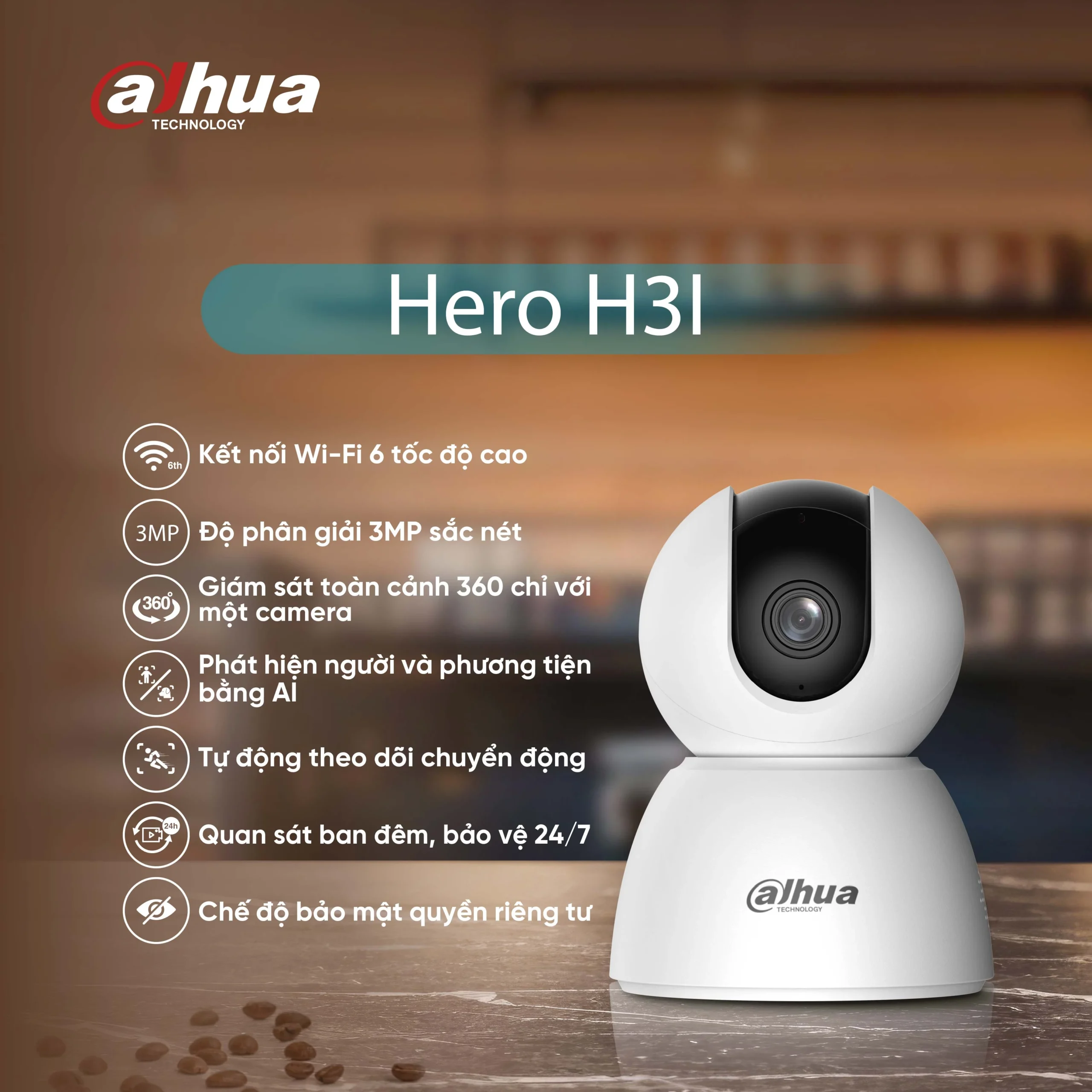 Camera Wi-Fi PT 3MP DH-H3B