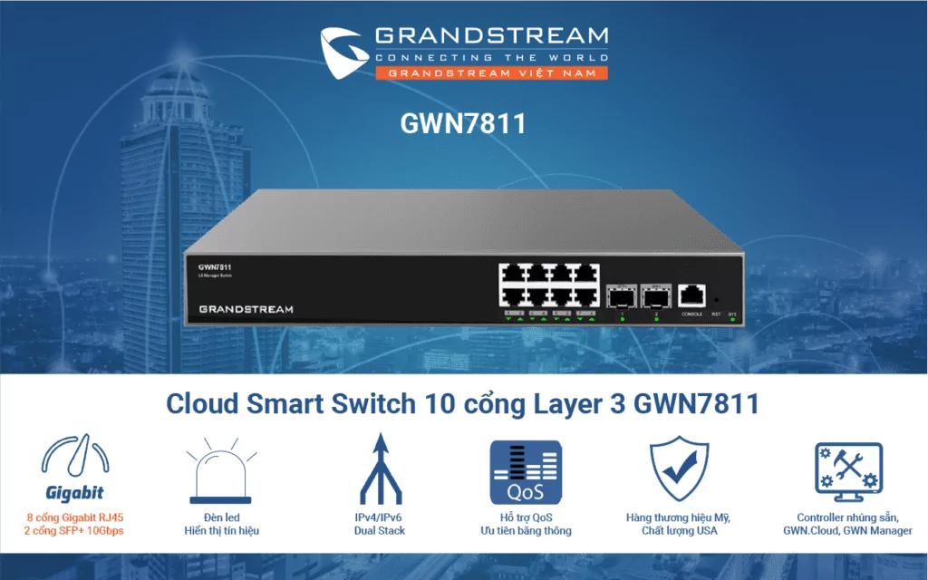 Cloud smart Switch Layer-3 10 cổng GWN7811