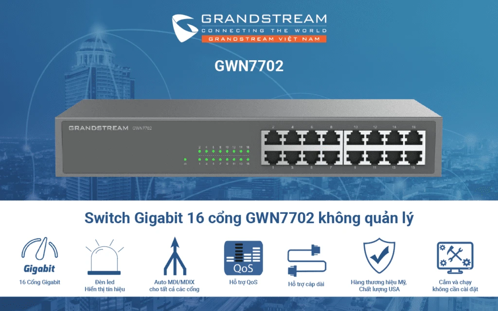 Switch 16 cổng Gigabit Grandstream GWN7702