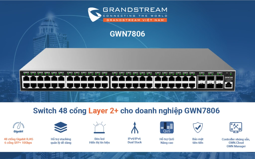 Switch 48 cổng Layer 2+ GWN7806