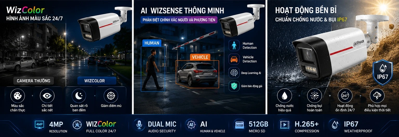 Camera IP 4MP WizColor X Dahua DH-IPC-HFW2449TL-S-PRO