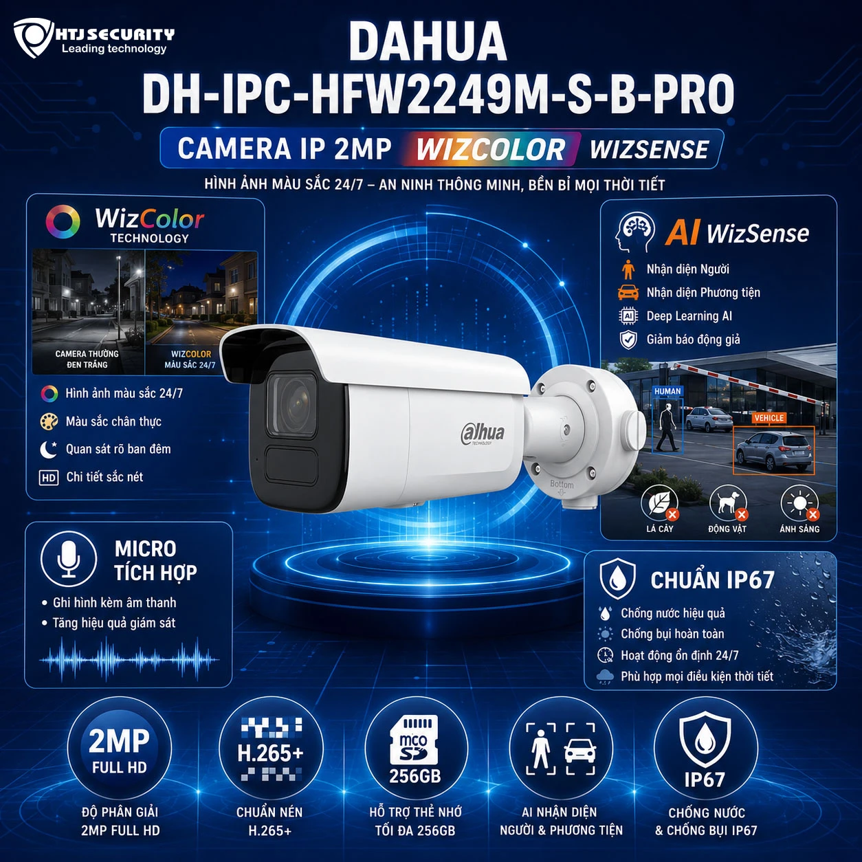 Camera IP 2MP WizColor Dahua DH-IPC-HFW2249M-S-B-PRO
