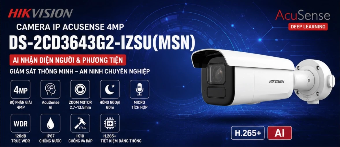 Camera IP AcuSense 4MP Hikvision DS-2CD3643G2-IZSU(MSN)