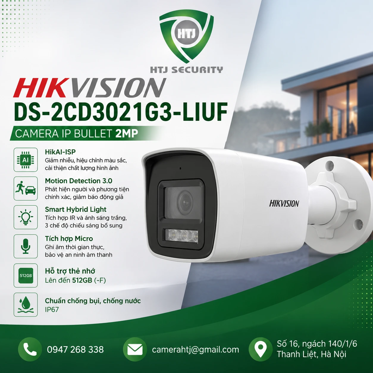 Camera IP Bullet 2MP Hikvision DS-2CD3021G3-LIUF - Ảnh 3