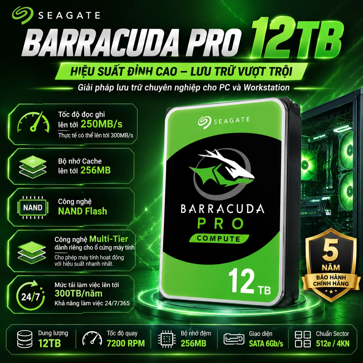 Ổ Cứng HDD Seagate BarraCuda Pro 12TB