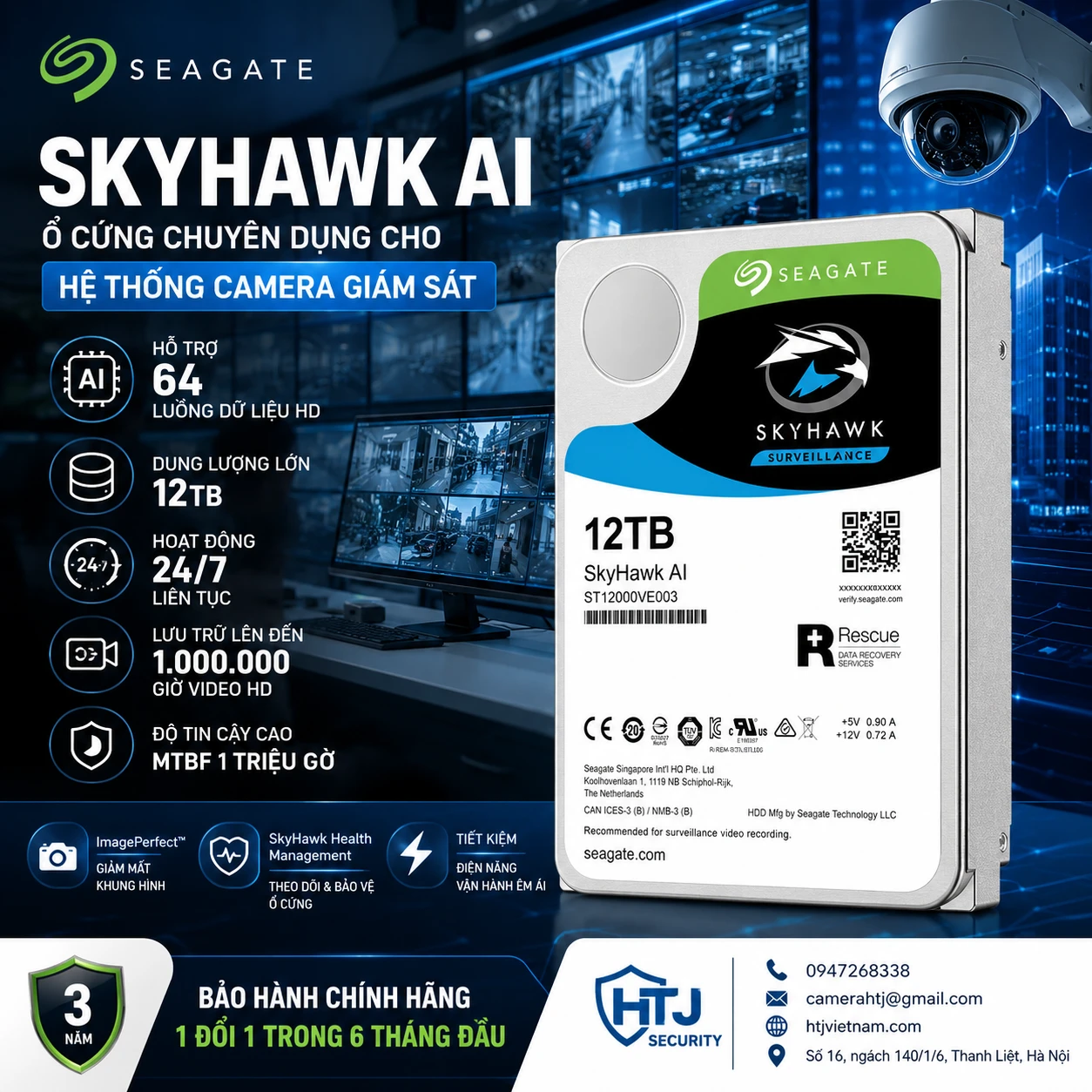 Ổ Cứng HDD SkyHawk AI 12TB ST12000VE003