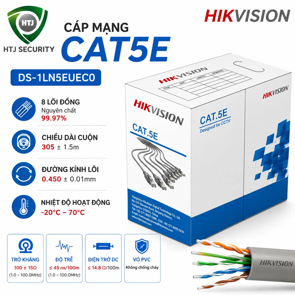 Cáp mạng CAT5E Hikvision DS-1LN5EUEC0