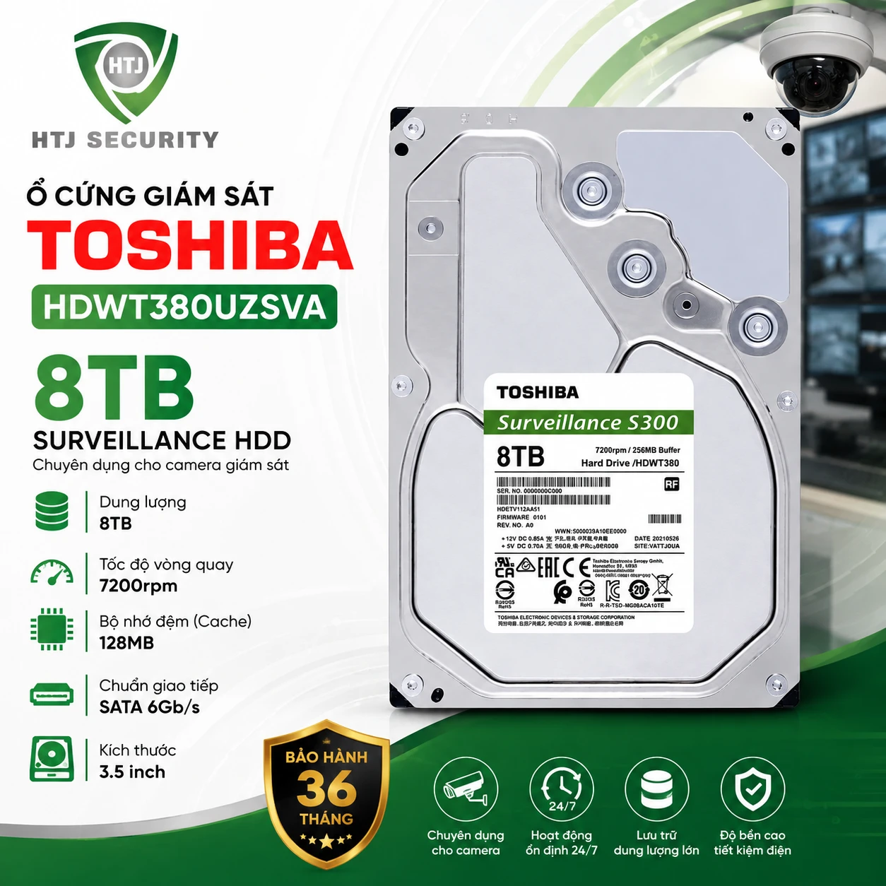 Ổ cứng giám sát 8TB Toshiba HDWT380UZSVA