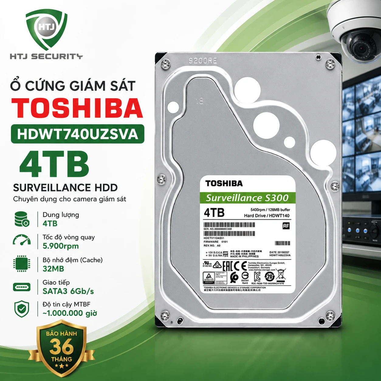 Ổ cứng giám sát Toshiba 4TB HDWT740UZSVA