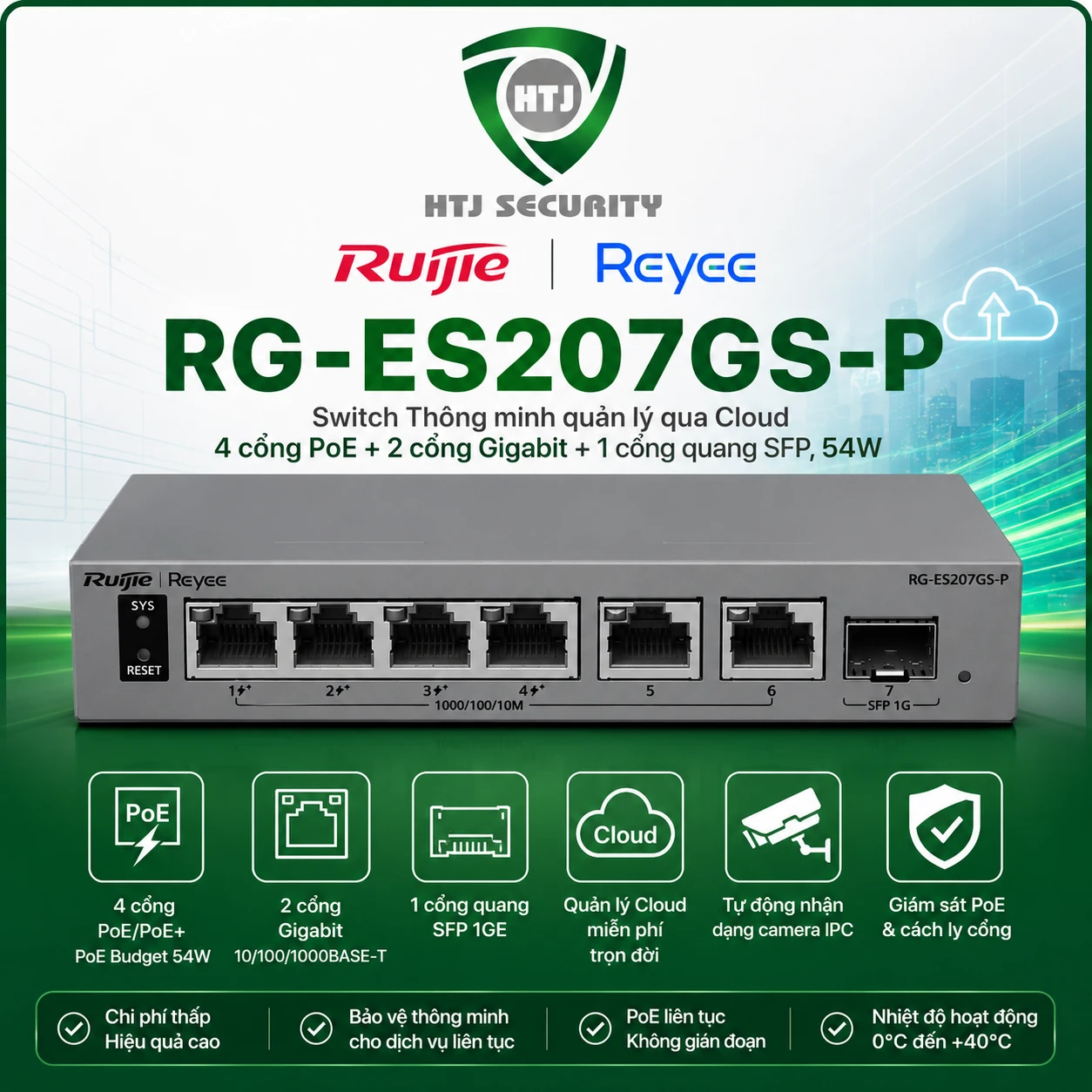 Switch 4 cổng PoE Ruijie RG-ES207GS-P