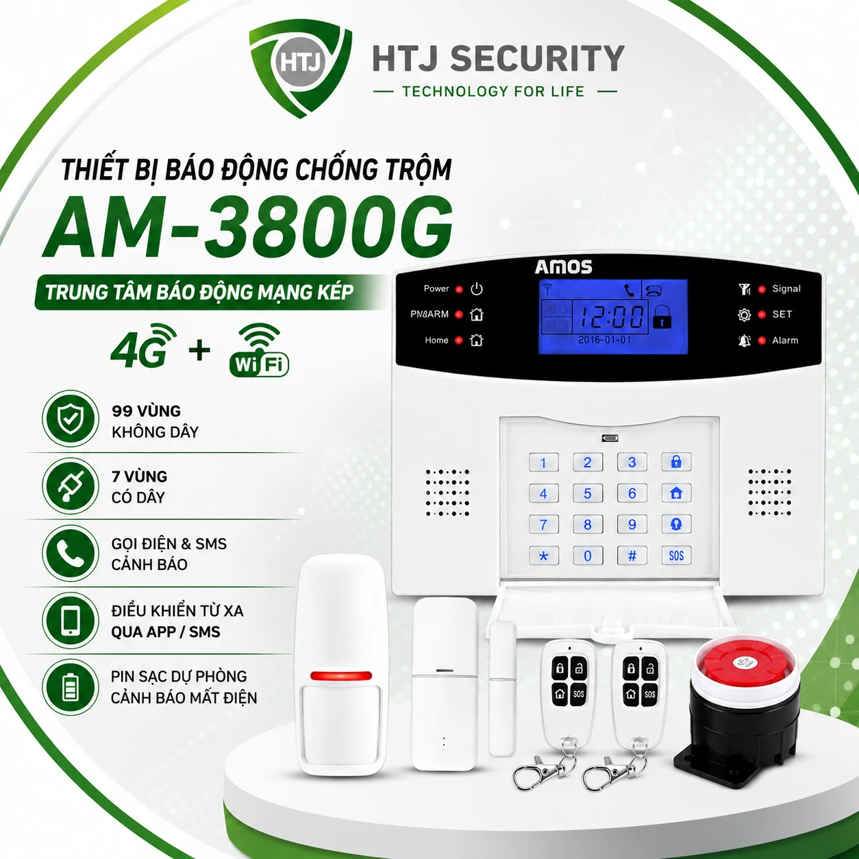 Thiết bị báo động chống trộm AM-3800G– Trung tâm 4G + WiFi