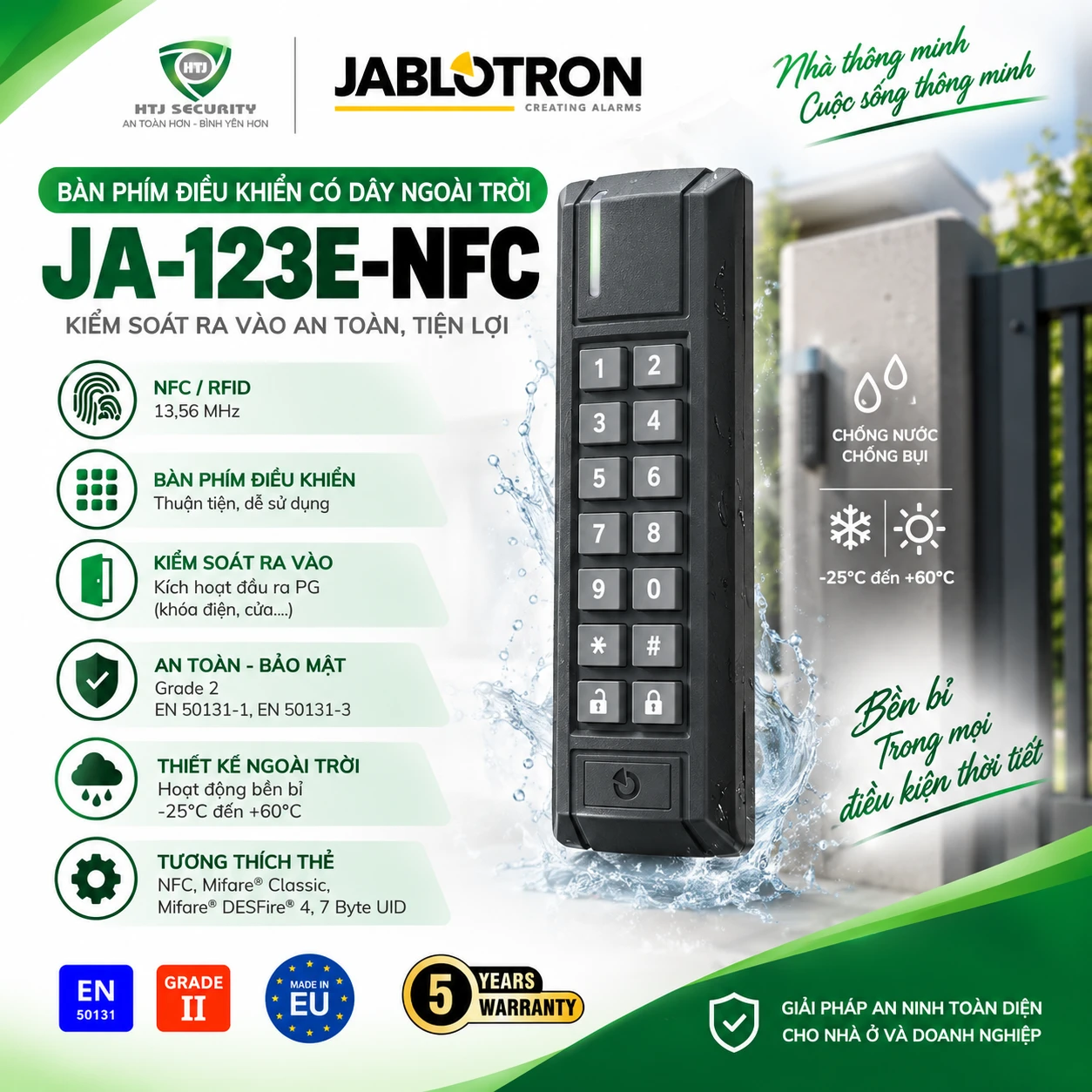 Bàn phím điều khiển có dây ngoài trời Jablotron JA-123E-NFC