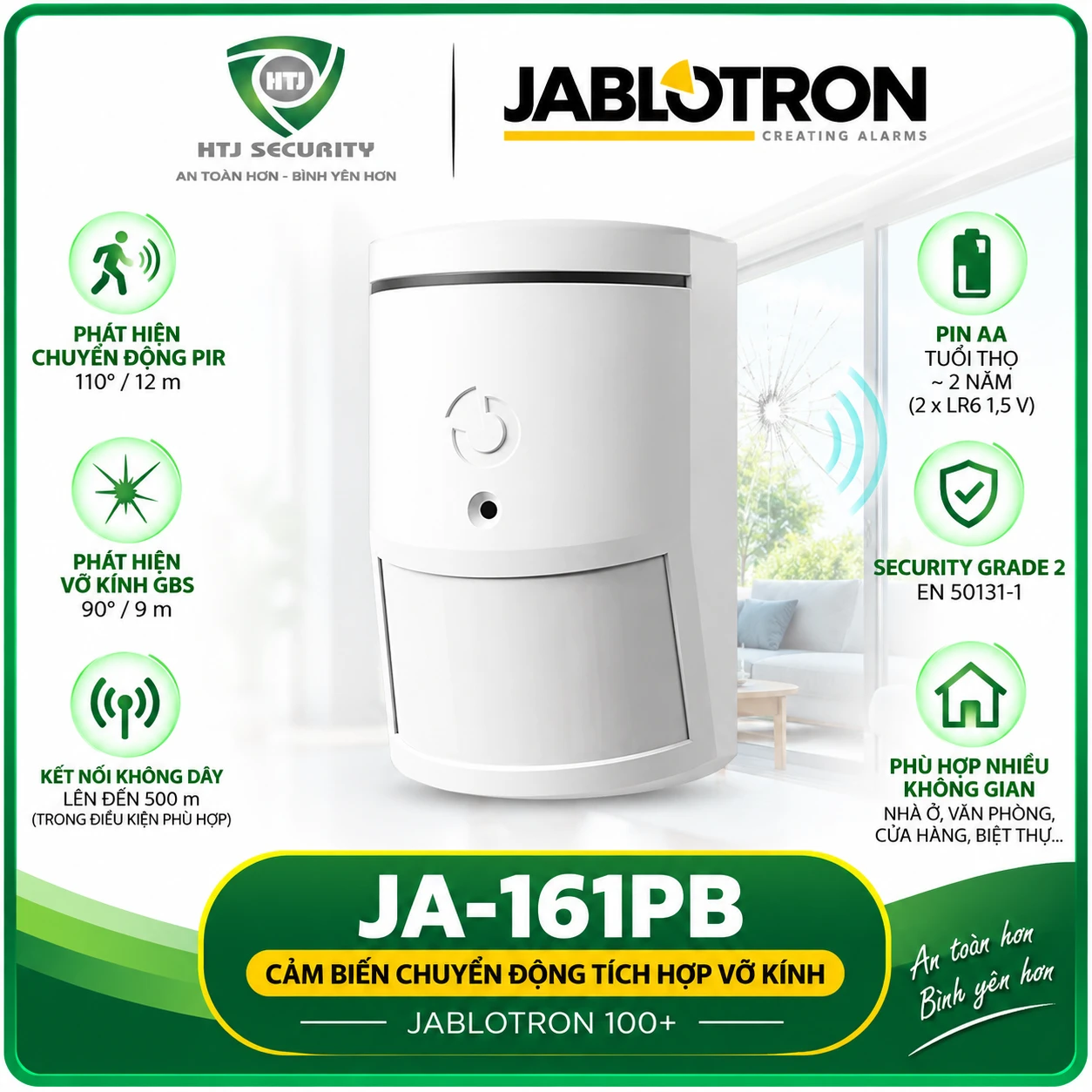 Cảm biến chuyển động tích hợp vỡ kính Jablotron JA-161PB