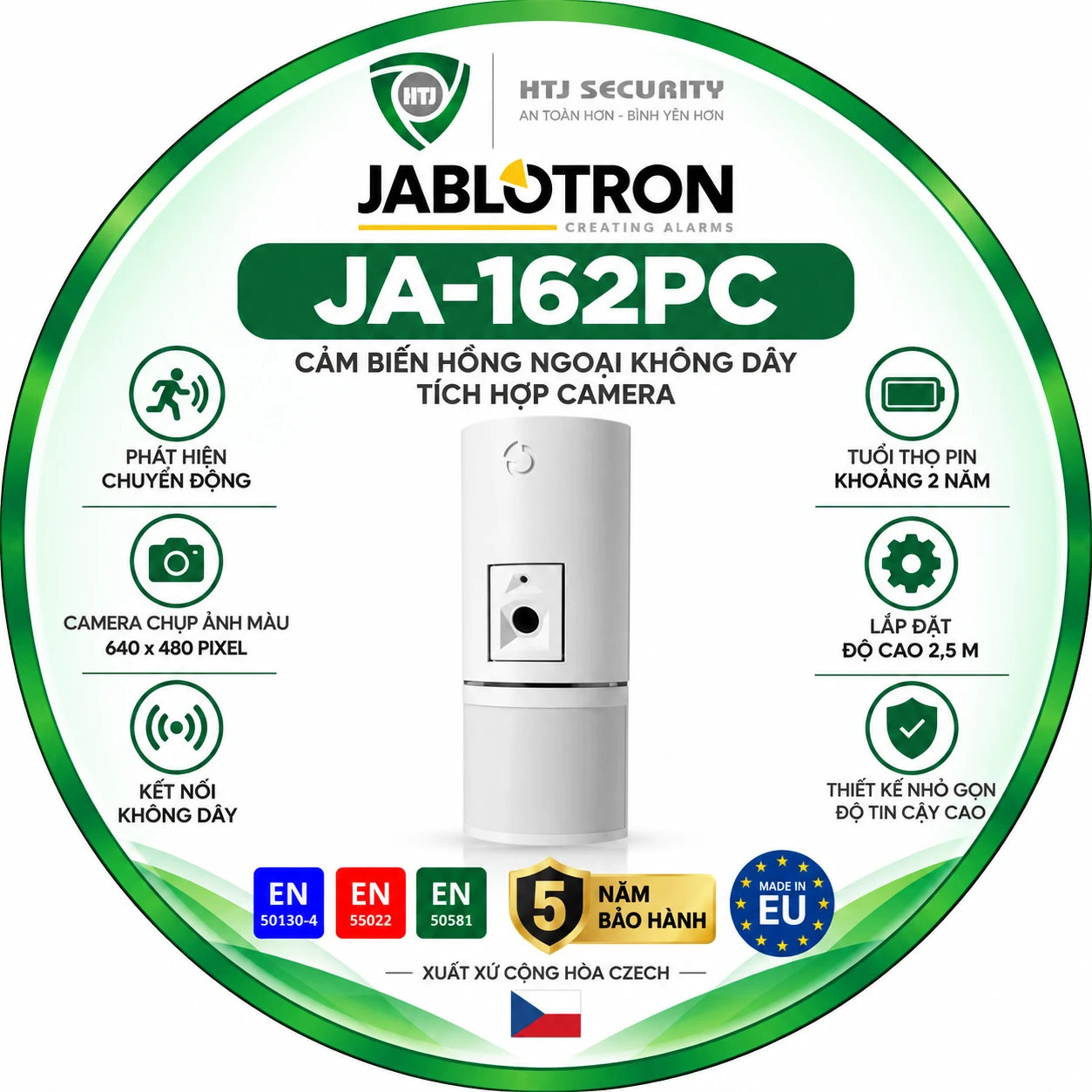 Cảm biến hồng ngoại không dây Jablotron JA-162PC – tích hợp camera