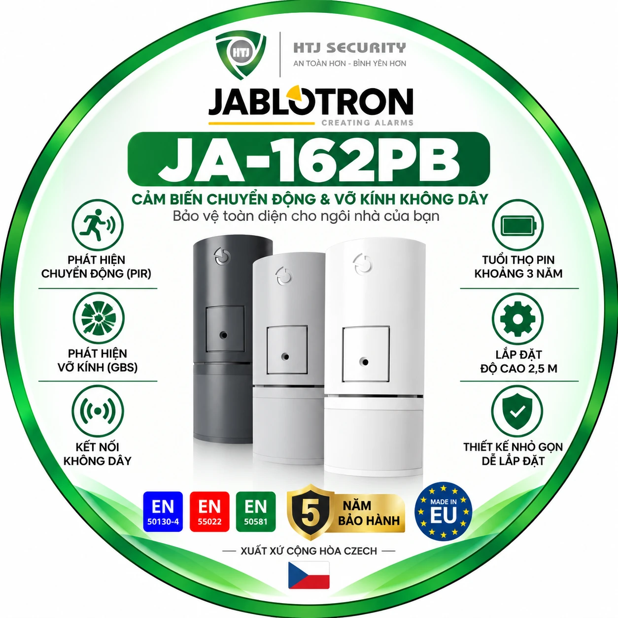 Cảm biến vỡ kính không dây Jablotron JA-162PB – Cảnh báo vỡ kính và chuyển động
